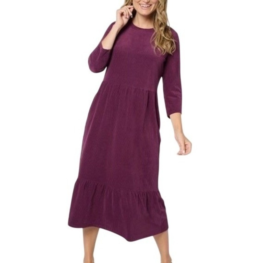 Denim &‎ Co Heritage Velour Knit Midi Dress Deep Wine MEDIUM Cottagecore